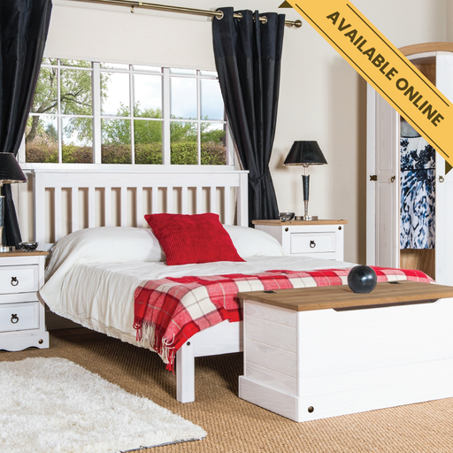 Double bedstead with sturdy slats and a smooth pine finish, offering durable support and a clean look; height 100cm, width 147.6cm, depth 201.5cm; weight 31kg.