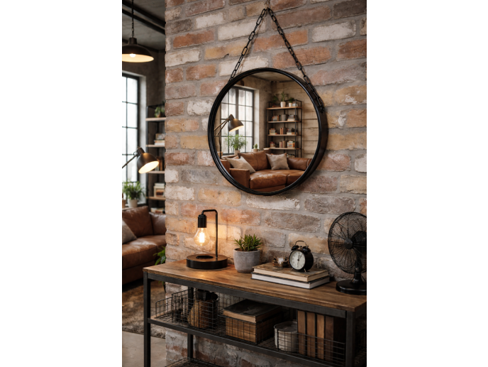 MIRROR ROUND BLACK CHAIN