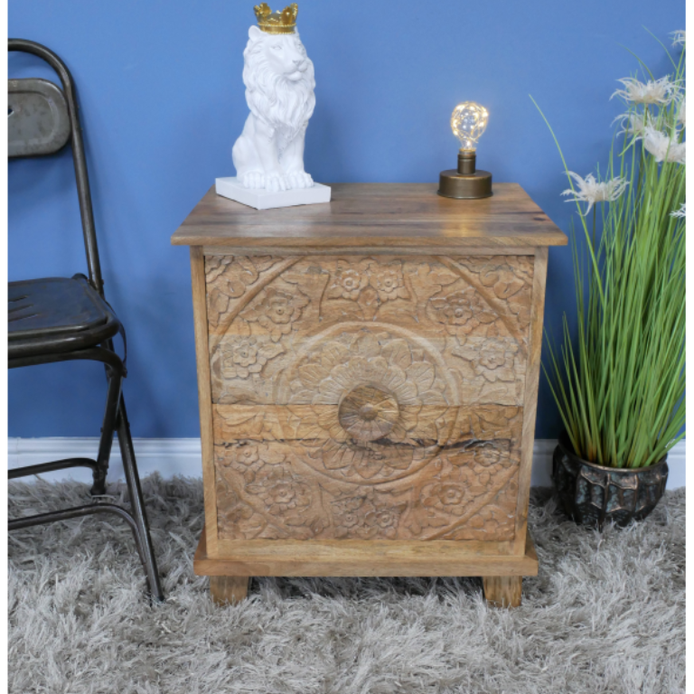 CARVED BEDSIDE CABINET