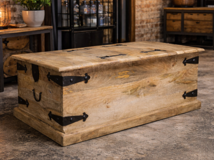 LARGE TRUNK COFFEE TABLE 2 DOOR TOP OPENING