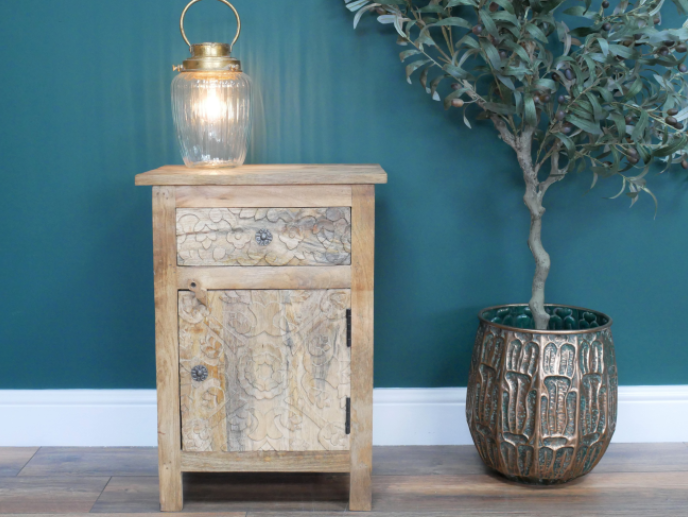 CARVED BEDSIDE 1 DRAW1 DOOR FLOWER CLOSED