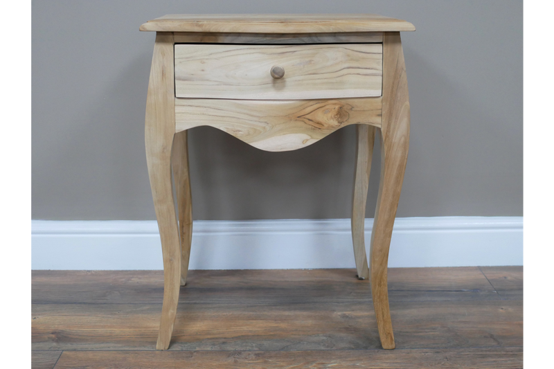 BEDSIDE CABINET SHORT WAVY LEGS UNFINISHED