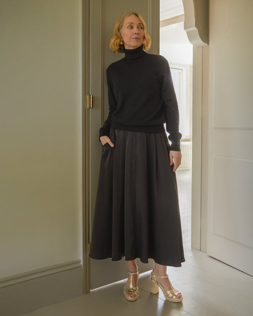 Chalk women’s Audrey skirt satin black midi styled outfit