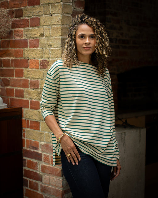 Chalk women’s Bryony stripe top evergreen green and cream front view