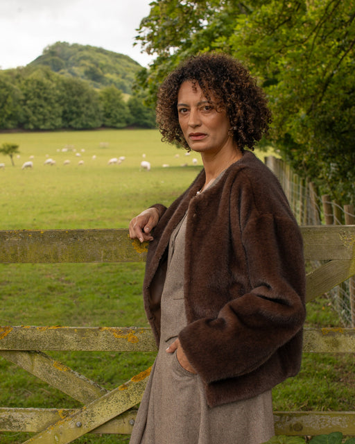 Chalk women’s Delilah coat cappuccino brown wool longline side angle