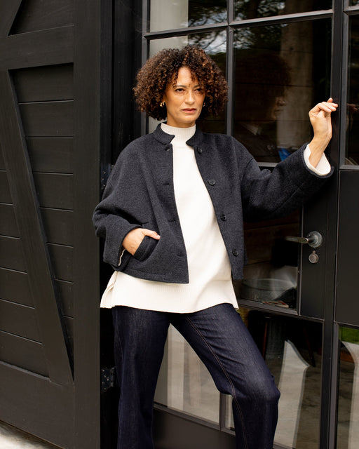 Chalk women’s Edwina jacket charcoal grey lightweight side view