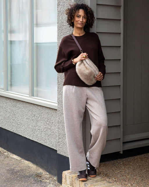 Chalk women’s Regan wide leg trousers marl beige relaxed fit styled outfit