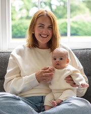 Chalk women’s Uma jumper vanilla cream knitted close-up detail with baby