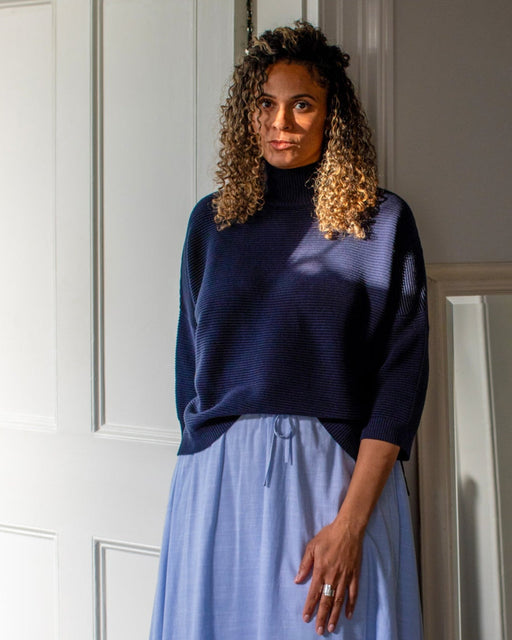 Chalk women’s Vicki jumper navy blue knitted styled casual outfit