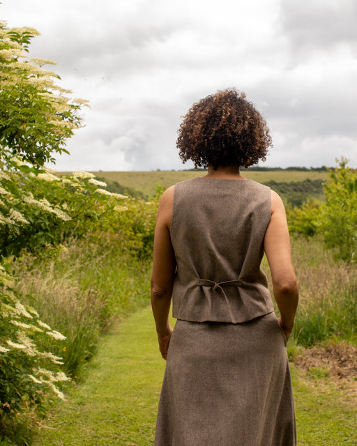 Chalk women’s Wendy waistcoat chestnut brown back view