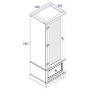Stylish armoire combining a reflective mirrored door with a practical lower drawer, 187.7cm tall by 66cm wide by 55.5cm deep, 38.5kg.