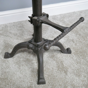 Rustic-modern bar stool with a wooden top and iron base, 59cm tall, 35cm wide, total weight 10.5kg.