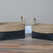 Handwoven two-color basket planter, perfect for displaying potted plants, 1.92kg.