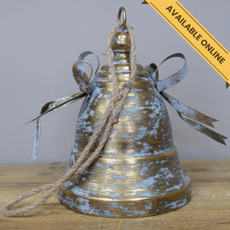 Decorative bell with ribbon, H:26cm W:18cm D:18cm, Weight:0.42kg.