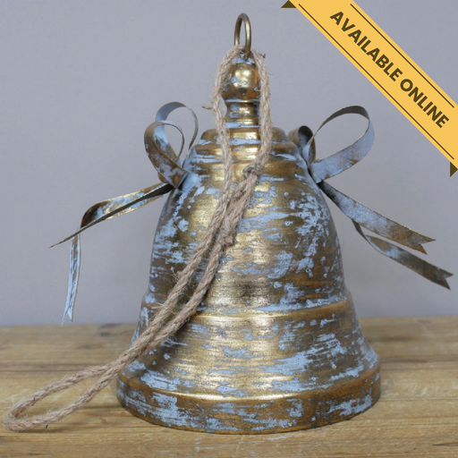 Decorative bell with ribbon, H:26cm W:18cm D:18cm, Weight:0.42kg.