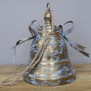 Stylish tabletop bell featuring a decorative ribbon, 26cm tall and 18cm in diameter, weight 0.42kg.