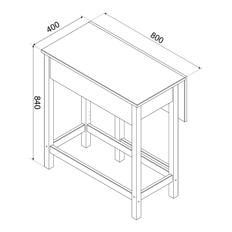 Functional two-seater set with a drop-leaf table and compact stools for easy storage in small kitchens; table size 84 x 80 x 40/72cm; combined weight 22kg.