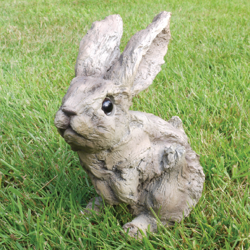 Stylish wooden-look bunny figurine with natural grain finish, dimensions 17cm H × 10cm W × 15cm D, weight 0.25kg.