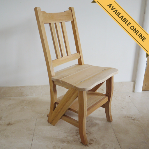 Chair / step unfinished. A unique and stylish piece, perfect for modern or rustic interiors; chair 89cm high, 44cm wide, 44cm deep; step 89cm high, 44cm wide, 66cm deep; weighs 8kgs.