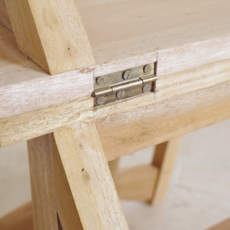 Rustic-style unfinished chair-step combo, 89cm tall and 44cm wide, with two depth options, 44cm as seating, 66cm as a step, 8kg in weight.