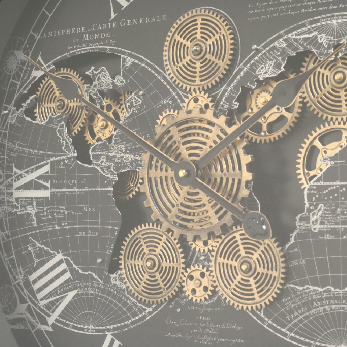 Dutch Imports Clock Round Silver/ Black Gold Cogs | Furniture & Home ...