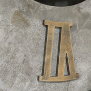 Large decorative clock featuring a blend of wood, metal, and marble, with prominent cog accents, dimensions 87cm H × 74cm W × 9cm D, weight 9kg.