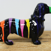 Decorative dog ornament featuring eye-catching stripes, perfect for shelves or desks, 13cm tall, 20cm wide, 7cm deep, 0.30kg in weight.