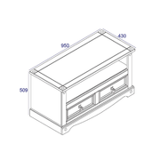 Sleek low-profile TV stand with practical storage combining open and concealed compartments, 51cm tall by 95cm wide by 43cm deep, 18kg in weight.