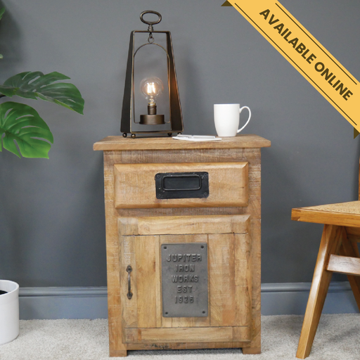 Industrial bedside cabinet, H:65cm W:51cm D:40cm, Weight:15.6kg.