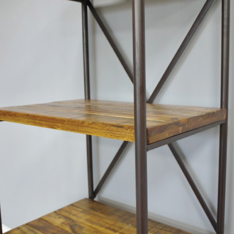 Rustic-modern industrial shelving system with open design, 152cm high, 50cm wide, 37cm deep, total weight 12.5kg.