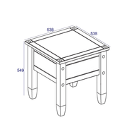 Stylish square lamp table offering a stable surface for lighting or accessories, 55cm tall by 53.8cm wide by 53.8cm deep, 11.5kg in weight.