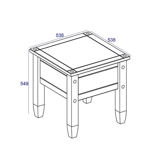 Stylish square lamp table offering a stable surface for lighting or accessories, 55cm tall by 53.8cm wide by 53.8cm deep, 11.5kg in weight.
