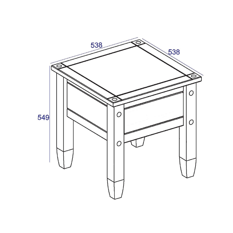 Versatile lamp table with a balanced square top and sturdy build, ideal for living rooms or bedrooms; dimensions: 55cm H × 53.8cm W × 53.8cm D; weighs 9.5 kilograms.