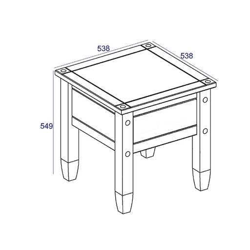 Versatile lamp table with a balanced square top and sturdy build, ideal for living rooms or bedrooms; dimensions: 55cm H × 53.8cm W × 53.8cm D; weighs 9.5 kilograms.