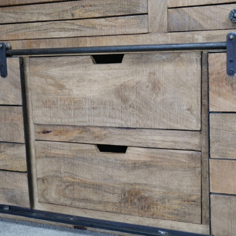 Wide industrial cabinet with clean lines and functional design, 82cm H x 179cm W x 40cm D, weight 66.2kg.