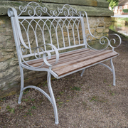Contemporary tall bench with iron frame and fir wood top, designed for indoor use or sheltered outdoor spaces, 13.2kg, 98cm H x 114cm W x 57cm D.
