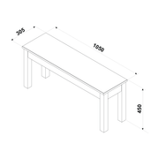 Linea dining bench built for use with 1200mm tables, featuring a slim profile and functional design; measures 45cm tall, 105cm wide, and 30cm deep; total weight 8kg.