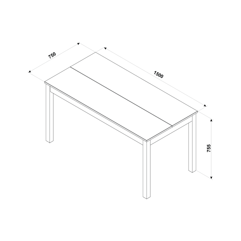 Larger rustic dining bench with a solid build and warm wood grain, ideal for 1500mm rectangular tables; dimensions: 75cm H × 150cm W × 75cm D; weighs 22.5 kilograms.