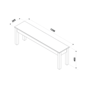 Solid wooden Linea bench designed specifically for 1500mm tables, combining comfort and contemporary style; measures 45cm tall, 135cm wide, and 30cm deep; total weight 8.5kg.