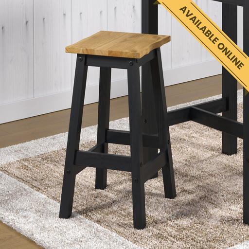 Pair of solid wood high stools featuring natural live-edge seats that add rustic charm to any kitchen bar or counter; height 72cm, width 33.5cm, depth 33.5cm; total weight 11.5kg.