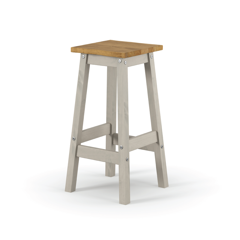 Two rustic high stools featuring raw-edged solid wood tops, ideal for pairing with elevated dining surfaces; dimensions: 72cm H × 33.5cm W × 33.5cm D; combined weight 11.5 kilograms.