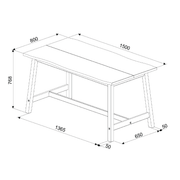 Rustic-chic dining set including a spacious live-edge table and a pair of stools, ideal for contemporary or industrial interiors; table measures 76cm tall, 150cm wide, 80cm deep; weight 27kg.