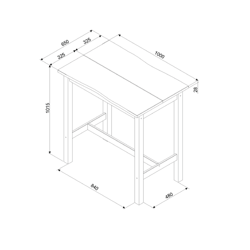Large high bar table and stool set crafted with raw live-edge detailing for a bold, organic aesthetic; table size: 100cm tall, 65cm wide, 100cm deep; total weight 31kg.