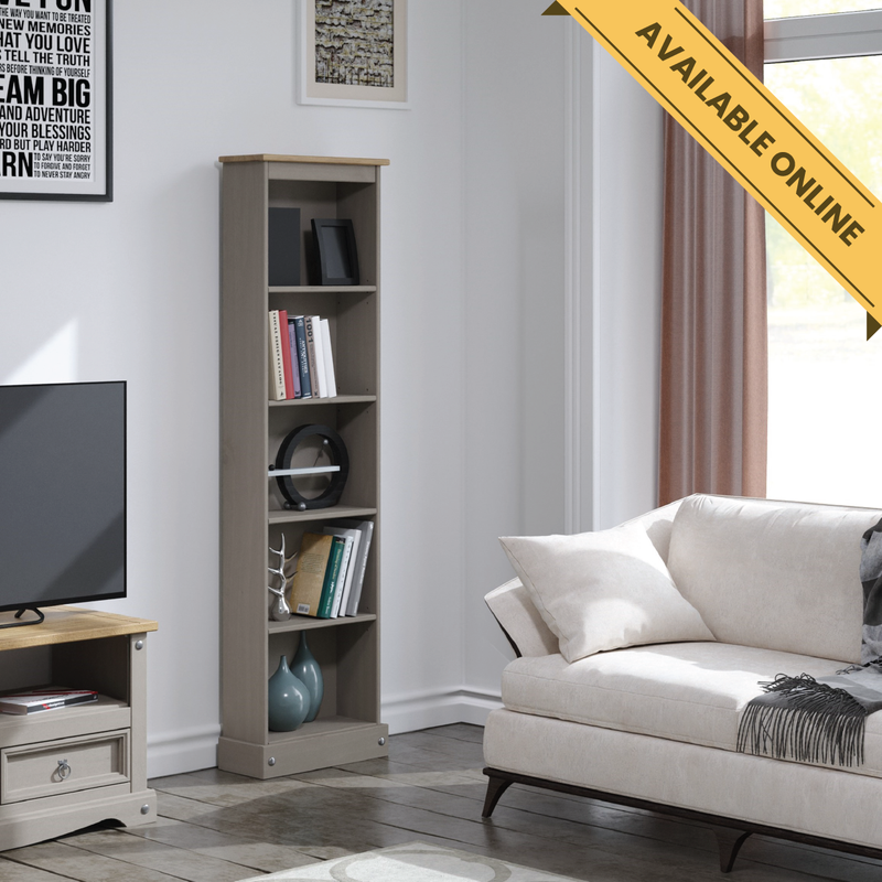 Compact low bookcase with a rustic, handcrafted wooden finish, ideal for small spaces; height 103.6cm, width 46cm, depth 20cm; weight 8kg.