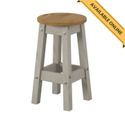 Pair of low round stools with a compact circular design, perfect for casual breakfast nooks or additional seating; height 50.8cm, diameter 32cm; total weight 7kg.