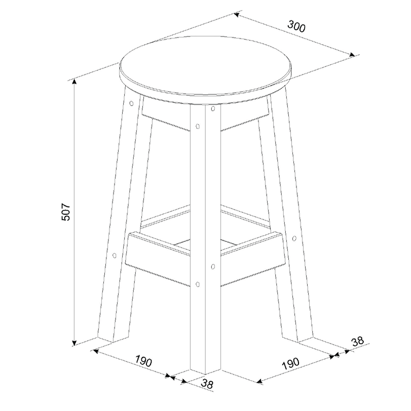 Two comfortable low-profile circular stools ideal for kitchen corners or relaxed dining areas; dimensions: 50.8cm H × 32cm W × 32cm D; combined weight 7 kilograms.