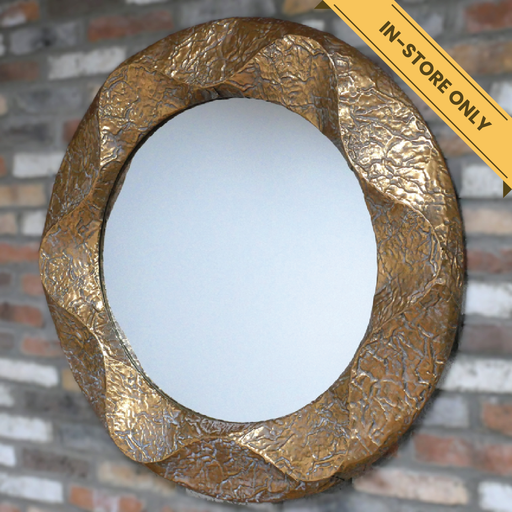 Mirror circular beaten gold. A unique and stylish piece, perfect for modern or rustic interiors, 105cm high, 105cm wide, 9cm deep, weighs 7.60kgs.
