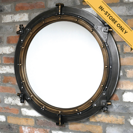 Mirror circular industrial. A unique and stylish piece, perfect for modern or rustic interiors, 85cm high, 85cm wide, 6cm deep, weighs 5.0kgs.