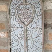 Romantic heart mirror featuring a vintage shutter design, perfect for rustic or coastal interiors, 50cm H x 32cm W x 2cm D, 2kg.