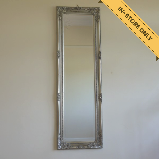 Tall rectangular silver mirror, H:132cm W:42cm, Weight:6kg.